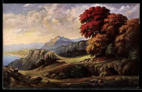 Künstler-AK G. Fiebiger: Gebirgslandschaft im Herbst