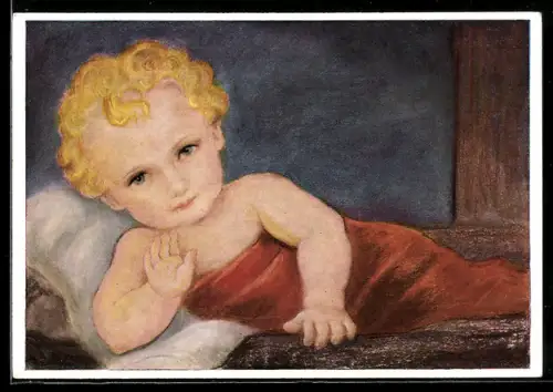 Künstler-AK Maria Spötl: Christkind in der Krippe