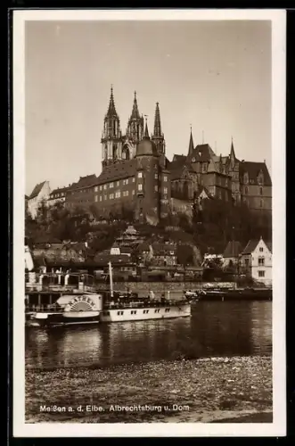 AK Meissen, Albrechtsburg u. Dom, Elbdampfer Rathen