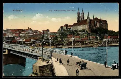 AK Meissen, Albrechtsburg u. Dom mit Stadtpanorama u. Brücke