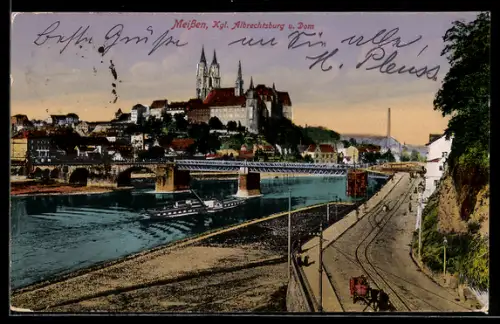 AK Meissen, Albrechtsburg u. Dom, Brücke, Uferstrasse