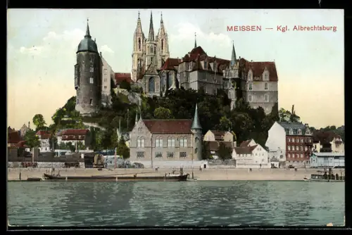 AK Meissen, Albrechtsburg von der Elbe aus