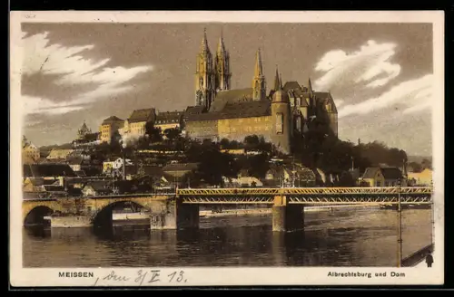 AK Meissen, Albrechtsburg u. Dom, Brücke, Wolken