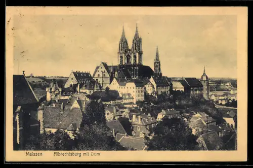 AK Meissen, Albrechtsburg mit Dom aus der Vogelschau
