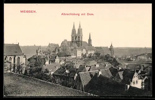 AK Meissen, Albrechtsburg mit Dom aus der Vogelschau