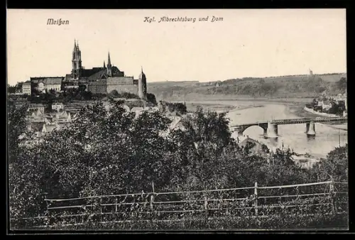 AK Meissen, Albrechtsburg u. Dom, Panorama mit Elbbrücke
