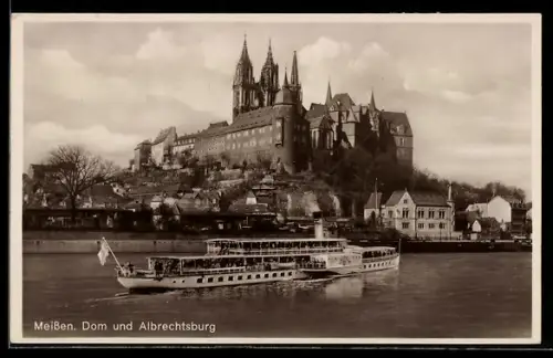 AK Meissen, Albrechtsburg und Dom, Elbdampfer, Jubiläum Freiwill. Feuerwehr 1930