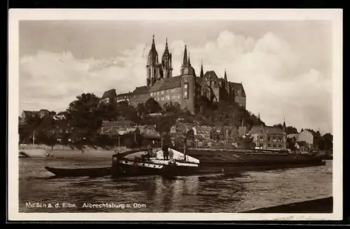 AK Meissen, Albrechtsburg u. Dom, Frachtschiff