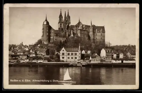 AK Meissen, Albrechtsburg und Dom, Elbe, Panorama