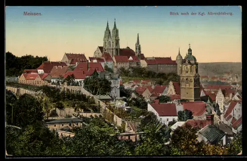 AK Meissen, Teilansicht mit Blick nach der Albrechtsburg