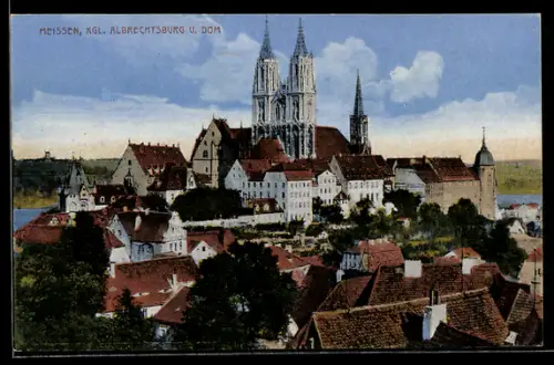 AK Meissen, Kgl. Albrechtsburg u. Dom mit umliegenden Häusern