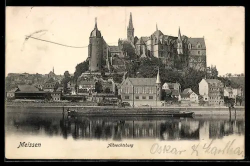 AK Meissen, Albrechtsburg vom Wasser aus gesehen