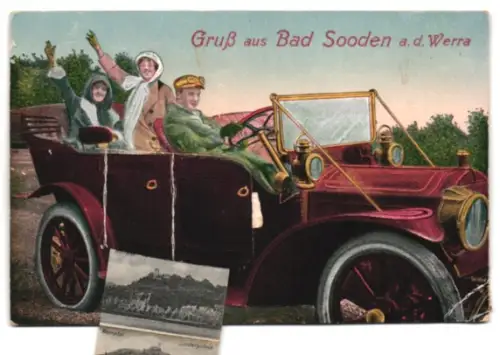 Leporello-AK Bad Sooden a. d. Werra, Auto mit Ansichten von Allendorf, Schloss Rothestein, Fürstenstein, Ludwigstein