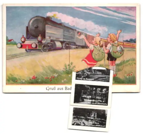 Leporello-AK Bad Soden /Ts., Eisenbahn mit Ansichten von Kurhaus, Trinkkurhalle, Terrasse zum Paulinenschlösschen
