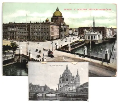Leporello-AK Berlin, Schloss und Schlossbrücke, Unter den Linden, Neue Wache, Pariser Platz, Königliches Museum