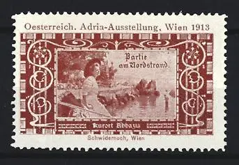 Reklamemarke Wien, Adria-Ausstellung 1913, Partie am Nordstrand von Abbazia