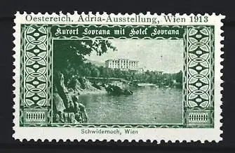 Reklamemarke Wien Adria-Ausstellung 1913, Lovrana mit Hotel Lovrana, Landschaftsansicht