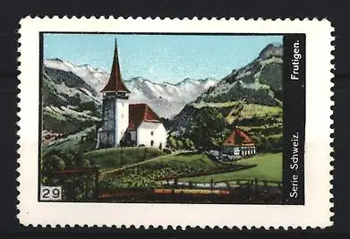 Reklamemarke Frutigen, Serie Schweiz, Kirche und Alpenlandschaft