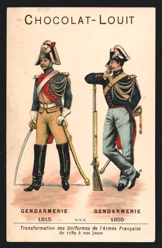 Sammelbild Bordeaux, Louit-Frères, Chocolat-Louit, Gendarmerie en 1815 et 1855