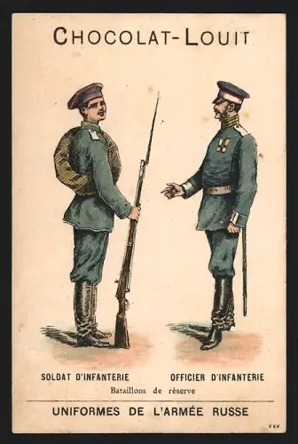 Sammelbild Bordeaux, Louit-Frères, Chocolat-Louit, Soldat et Officier d`Infanterie