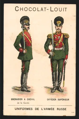 Sammelbild Bordeaux, Louit-Frères, Chocolat-Louit, Grenadier a Cheval et Officier supérieur