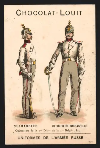 Sammelbild Bordeaux, Louit-Frères, Chocolat-Louit, Cuirassier et Officier de Cuirassiers