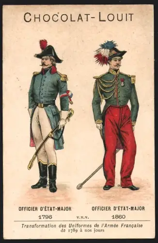 Sammelbild Bordeaux, Louit-Frères, Chocolat-Louit, Officier d`État-jaor en 1796 et 1860