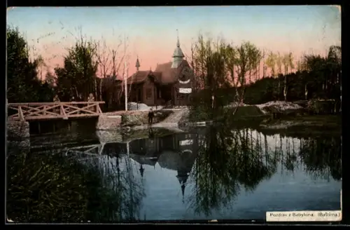 AK Babylon, Brücke am Wasser mit Kirche