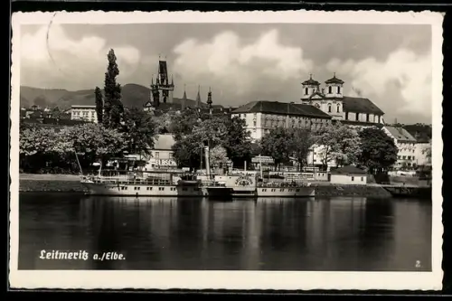 AK Leitmeritz a. Elbe, Hotel zum Schwane, Raddampfer Leitmeritz