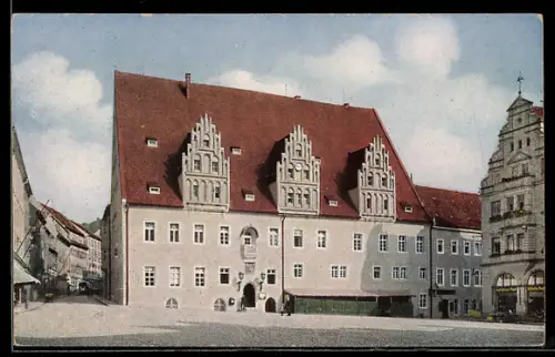 AK Meissen / Elbe, Rathaus mit Vorplatz im Sonnenschein