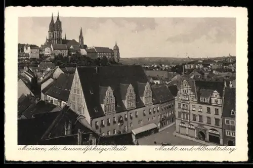 AK Meissen, Blick über den Markt zur Albrechtsburg
