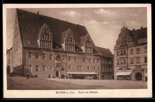 AK Meissen a. Elbe, Markt mit Rathaus