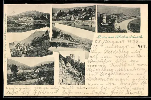 AK Neckarsteinach, Ruine, Strassenpartie, Uferpartie