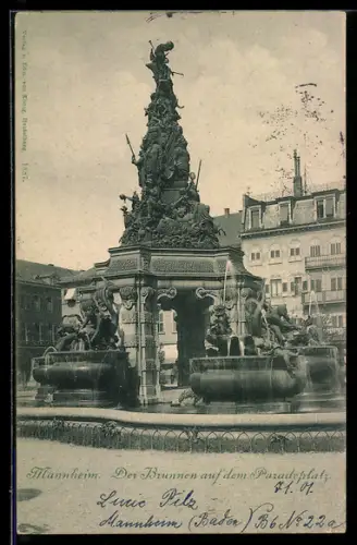 AK Mannheim, Brunnen auf dem Paradeplatz