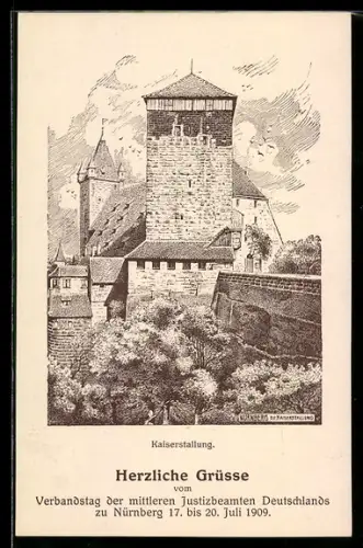 Künstler-AK Nürnberg, Kaiserstallung, Verbandstag der mittleren Justizbeamten Deutschlands 1909