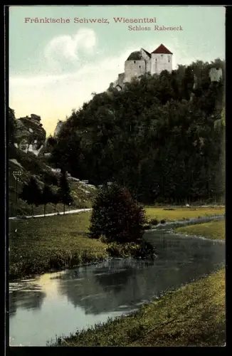 AK Rabeneck /Fränkische Schweiz, Wiesental, Schloss Rabeneck, Flusspartie