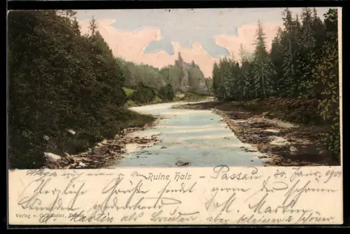 AK Passau, Ruine Hals, Flusslandschaft