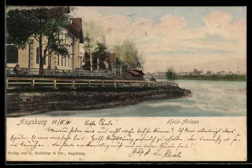AK Augsburg, Hoch-Ablass, mit Gasthaus-Terrasse