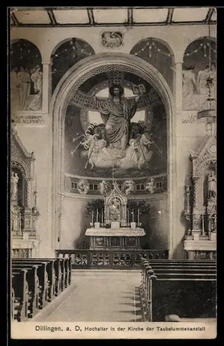 AK Dillingen a. D., Hochaltar in der Kirche der Taubstummenanstalt