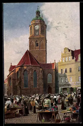 AK Meissen, Markt und Frauenkirche, Wochenmarkt