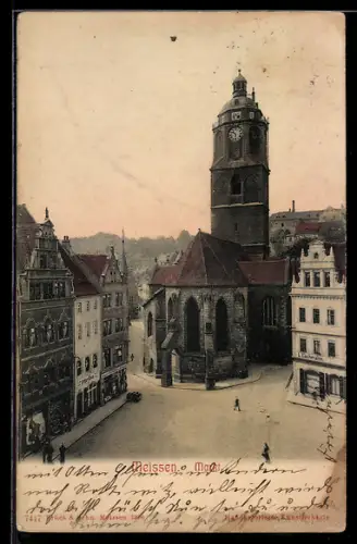 AK Meissen, Markt mit Frauenkirche aus der Vogelschau