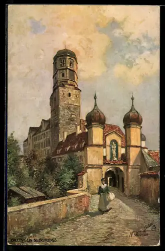 Künstler-AK Dillingen a. d. Donau, Schloss mit Portal