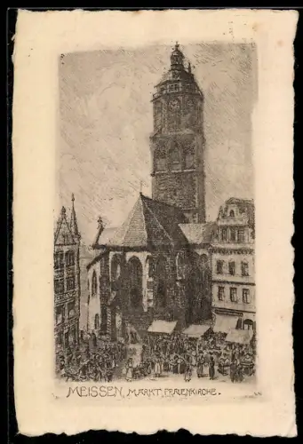 Künstler-AK Meissen, Markt, Frauenkirche
