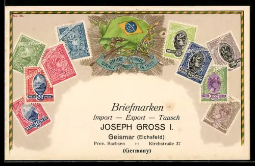 Lithographie Brasilien, Briefmarken & Wappen, Briefmarken Import & Export Joseph Gross