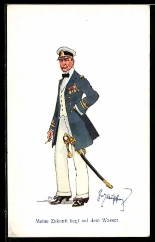 Künstler-AK Fritz Schönpflug: Marinesoldat mit Mütze, Orden und Säbel