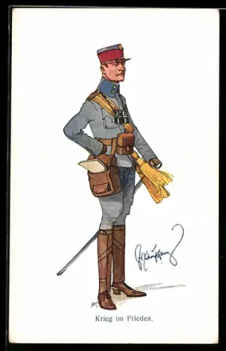 Künstler-AK Fritz Schönpflug: Soldat in Uniform mit Kartentasche