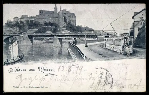AK Meissen, Albrechtsburg und Strassenbahn