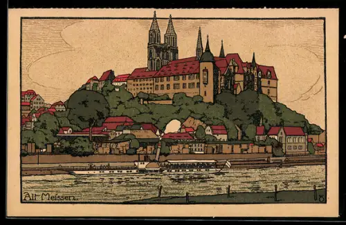 Steindruck-AK Meissen, Albrechtsburg, Dom