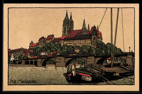 Steindruck-AK Alt-Meissen, Albrechtsburg und Dom