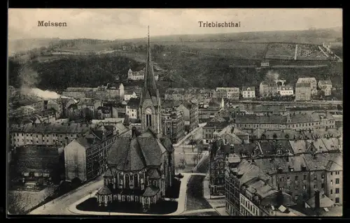 AK Meissen, Panoramablick aus der Vogelschau